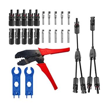 Imagem de 5 Pares de Conectores Cabo Painel Solar Masculino Feminino com Alicate Crimpagem Conector Ramificação Tipo Y 1 para 2 Ferramenta Montagem Chave Fotovoltaico Acessório DIY IP67