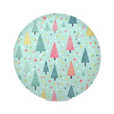 Imagem de STAYTOP Jogo americano redondo de árvore de Natal, 6 peças, tapetes de mesa antiderrapantes fáceis de limpar para decoração de mesa de festa de churrasco em casa