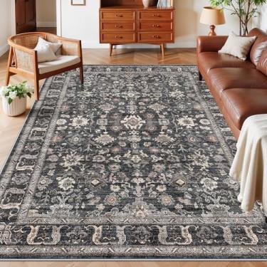 Imagem de TOPRUUG Tapete de sala de estar de 15 x 20 cm - Tapetes laváveis antiderrapantes para sala de jantar embaixo da mesa, tapetes macios de pelo baixo para quarto e escritório - decoração floral vintage e