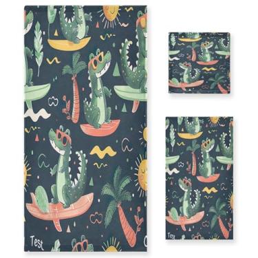 Imagem de xigua Conjunto de toalhas de banheiro de jacarés de desenho animado absorvente macio 3 peças toalha de banho toalha de mão toalhas decorativas para banheiro, academia, hotel, praia, piscina