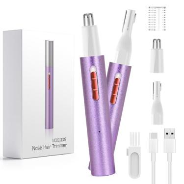 Imagem de Aparador de pelos de nariz para mulheres e aparador de sobrancelhas recarregável por USB, removedor de pelos faciais para mulheres, lâmina de sobrancelha 2 em 1 e removedor de pelos
