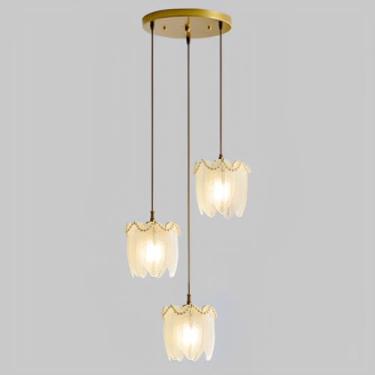 Imagem de Lustres criativos de vidro com 3 lâmpadas e soquete E27, elegantes luminárias pendentes para ambientes internos, ideais para sala de jantar, quarto, escritório, cozinha e ilha.