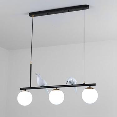 Imagem de Lustres de vidro modernos, lustre linear criativo com globo de vidro branco, lustre de teto para interiores, iluminação para sala de jantar, sala de estar, quarto, escritório, cozinha ou ilh