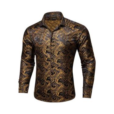 Imagem de Camisa Social Masculina De Luxo Roxa Com Estampa Paisley Em Poliéster 