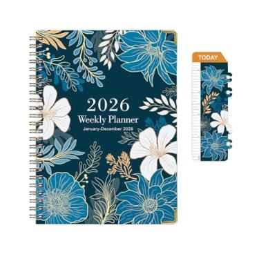 Imagem de Agenda escolar 2026, agenda semanal e mensal A5 com abas, marcador de página de PVC, protetores de canto de metal, bolso interno, capa dura 21,7 cm × 15,8 cm livro de agenda diária escolar para