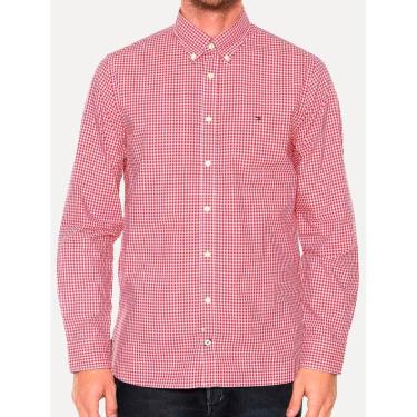 Imagem de Camisa Tommy Hilfiger Masculina Xadrez Gingham Branca/Vermelha-Masculino