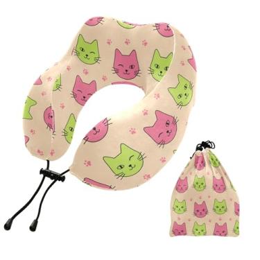 Imagem de Burbuja Almofada de pescoço de gato para viagem, almofada de viagem de espuma viscoelástica para suporte de cabeça de carro de avião dormindo, lavável na máquina e portátil
