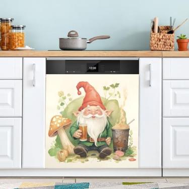 Imagem de ATTX Capa magnética de máquina de lavar louça de gnomo de São Patrício | Adesivo decorativo de eletrodomésticos de 58 x 66 cm para armários domésticos e eletrodomésticos #230