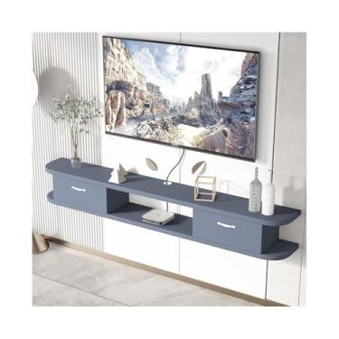 Imagem de Suporte de TV flutuante prateleira de suporte de TV flutuante, console de mídia armário de TV com 2 portas para sala de estar quarto unidade de parede de mídia (cinza, grande)