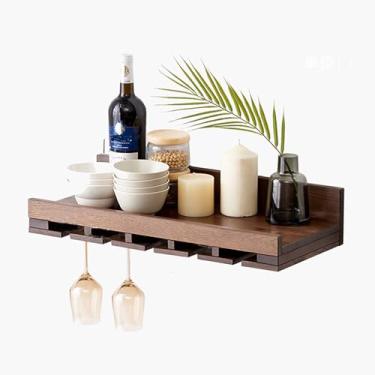 Imagem de Rack de vinho vertical montado na parede - Rack de vinho de nogueira de madeira maciça para casa e sala de estar, suporte decorativo de cortiça, exibição moderna de garrafa de vinho, vineras elegantes