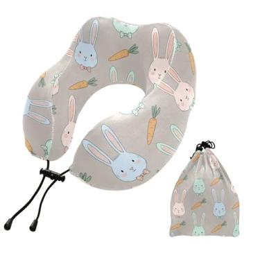 Imagem de Burbuja Almofada de pescoço de cenoura de coelho para viagem, almofada de viagem de espuma viscoelástica para dormir, suporte de cabeça de avião de carro, lavável na máquina e portátil