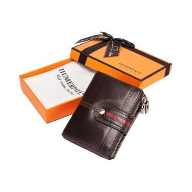 Imagem de Carteira De Couro Masculina Com Bloqueio RFID E Bolso Com Zíper Para M