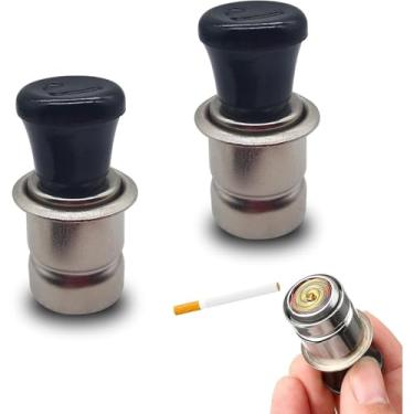 Imagem de Isqueiro de cigarro Pack-2 Car 12V 2,1 cm x 4,6 cm seguro velocidade extrema calor isqueiro de aço inoxidável pop out plugue de isqueiro universal para carros (preto e prata)