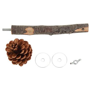 Imagem de Poleiro natural para pássaros, mastigável, applewood, acessórios para gaiola com pinha, para periquitos, calopsitas (Tamanho pequeno)