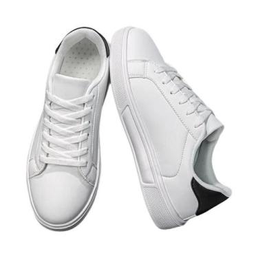 Imagem de Tênis Masculino Casual De Couro Macio Confortável Branco Sólido Para O