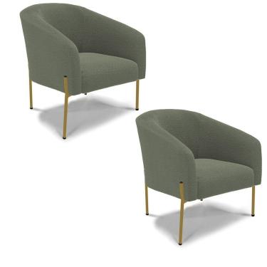 Imagem de Cadeira Sala De Jantar Pé Ferro Dourado Kit 2 Stella Bouclê D03 - D'rossi Cor Verde Pistache
