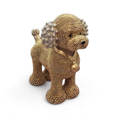 Imagem de Enfeite Cachorro Poodle Dourado Brilhante Delicado 11 cm