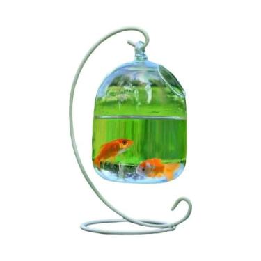 Imagem de Aquário De Vidro Transparente Redondo Retangular Suspenso Com Suporte 