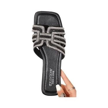 Imagem de Sandálias Femininas Com Tira No Tornozelo E Strass Brilhantes, Sola Pl