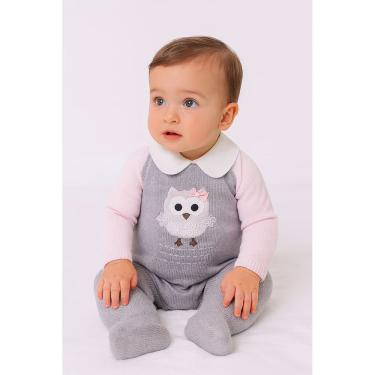 Imagem de Macacão Bebê Coruja Cinza e Rosa