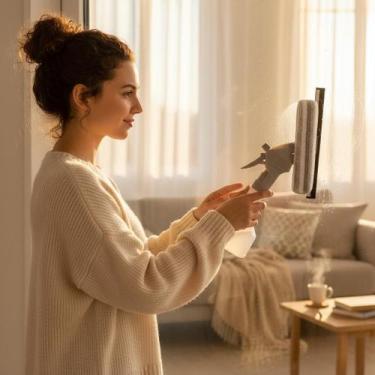 Imagem de Rodo Limpa Vidro com Recipiente 28cm Plástico Sortido Ferramenta Limpe