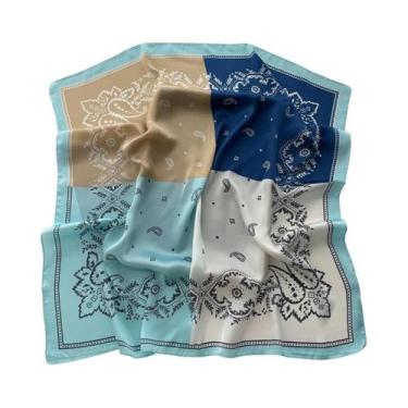 Imagem de Lenço Quadrado De Seda Luxuoso Com Estampa Floral 70x70cm Para Mulhere