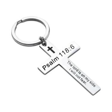 Imagem de Chaveiro De Aço Inoxidável Com Pingente De Cruz E Versículo Bíblico Cr