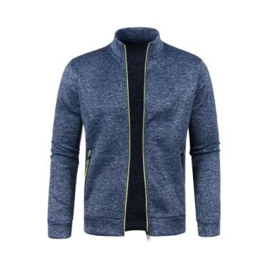 Imagem de Jaqueta Masculina De Moletom Com Zíper Longo, Bloco De Cores, Pelúcia 