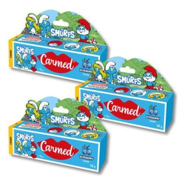 Imagem de Hidratante Labial Carmed Surpresa Os Smurfs 10g kit c/3
