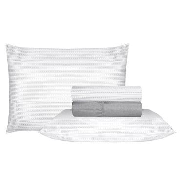 Imagem de Jogo de Cama Duplo Queen 4 Peças Percal 180 Fios Grafino Sonhare Prata - Sultan