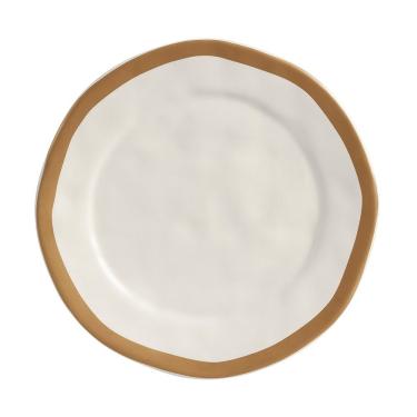 Imagem de Prato Raso De Cerâmica Amassada Bege Com Filet Dourado Gold Scalla 27cm