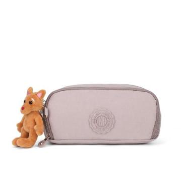 Imagem de Estojo Escolar Organizador 3 Divisórias Chaveiro Ika Gurukan, Bege