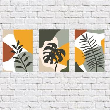 Imagem de Kit 3 Placas Decorativas Folhas Abstratas 18x27cm