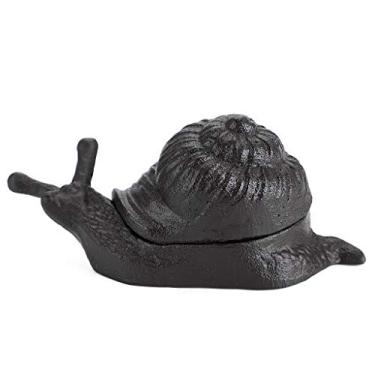 Imagem de JUXYES Escondedor de chave de ferro fundido de caracol externo porta sobressalente caixa de chaves ao ar livre pequeno jardim estátuas ornamento, caracol decoração interna joias bugigangas caixa para