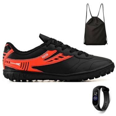 Imagem de Kit Chuteira Futebol Society Couro Campo Grama Sintetica + Mochila + Relogio Adulto-Unissex