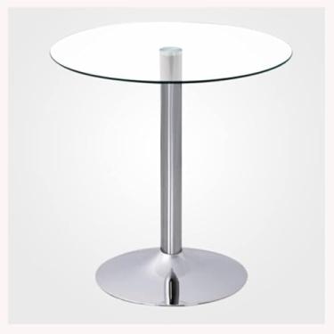 Imagem de Mesa de jantar de vidro moderna - tampo redondo transparente de 80 cm, base cromada - ideal para cozinha, jantar ou bistrô - assentos 2 a 4, transparente, 60 cm