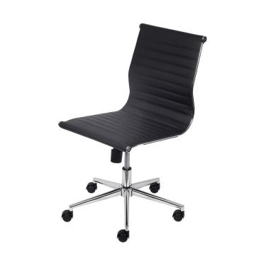 Imagem de Cadeira Esteirinha Baixa Corino Preta Base Rodízio Sem Braco