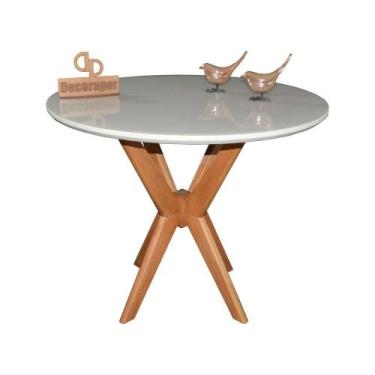 Imagem de Mesa Jantar Pandora Tampo Redondo Laca Com Vidro 80cm Off White - DECO
