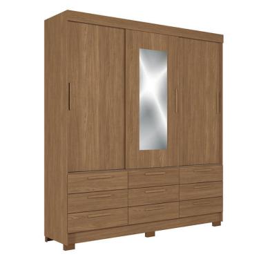 Imagem de Guarda Roupa Casal 3 portas de correr 9 gavetas Morretes com espelho Jatobá - Santos An...