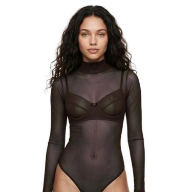 Imagem de Body de Tule Transparente Manga Longa Kyara, Preto, M