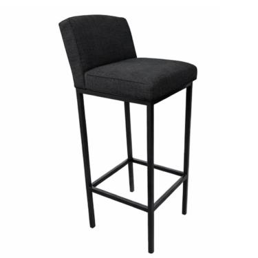 Imagem de Banqueta Viena Alta Estofada em Linho Preto com Base de Metal Preto Liberty Móveis