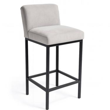 Imagem de Banqueta Viena Alta Estofada Veludo Cinza com Base Metal Preto Liberty Móveis