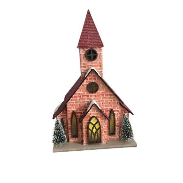 Imagem de Igreja Decorativa de Natal com Led 20cm com Iluminação a Pilha em MDF e Papel Ondulado...