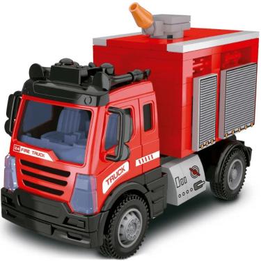 Imagem de Carro de Controle Remoto R-C Trucks Bombeiro DM Blocks 4+ com Luzes e Montagem em Blocos Vermelho DM Toys