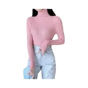 Imagem de Suéter Feminino De Inverno Térmico Com Gola Alta Listrado, Blusa De Tr