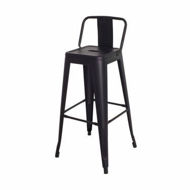 Imagem de Banqueta Tolix Iron com Encosto Preto Fosco Industrial Aço Cozinha Bar Bistrô Bancada