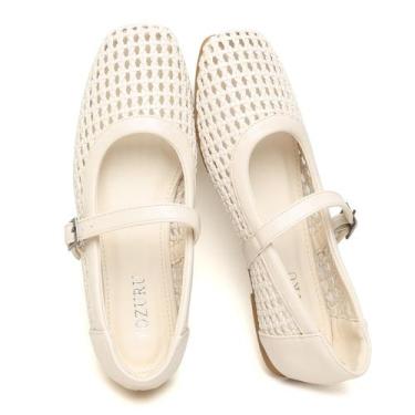 Imagem de Sapatilhas de balé Yozuru Woven Mesh Mary Jane Beige para mulheres
