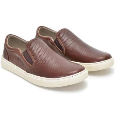 Imagem de Slip On Masculino Iate Couro Tênis Sapatênis Sem Cadarço Elástico Calce Fácil Confortáv...