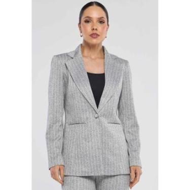 Imagem de Blazer PKS Alfaiataria Risca de Giz Cinza Claro-Feminino