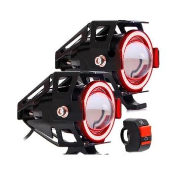 Imagem de Par Farol Milha Moto Angel Eye U7 Vermelho Led Auxiliar Neblina - LedA